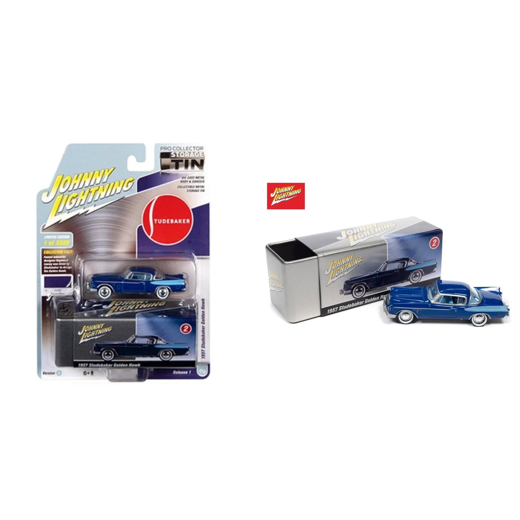 Johnny Lightning JLCT006-B2 Johnny Lightning 1957 Studebaker Golden Hawk Blue Storage Tin