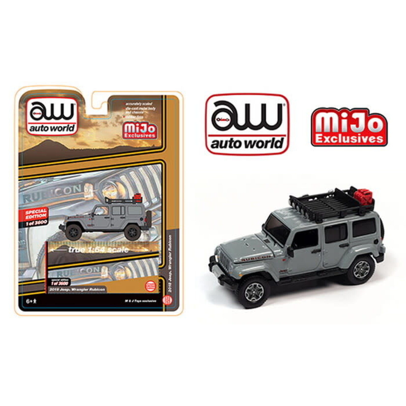 Auto World CP7717 Auto World 2018 Jeep Wrangler Rubicon with Roof Rack MIJO Exclusive