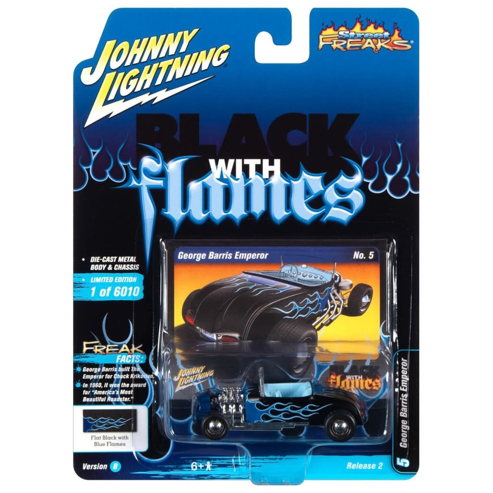 Johnny Lightning JLSF020B-5Johnny Lightning George Barris Emperor, Flat Black with Silver and Blue Flames