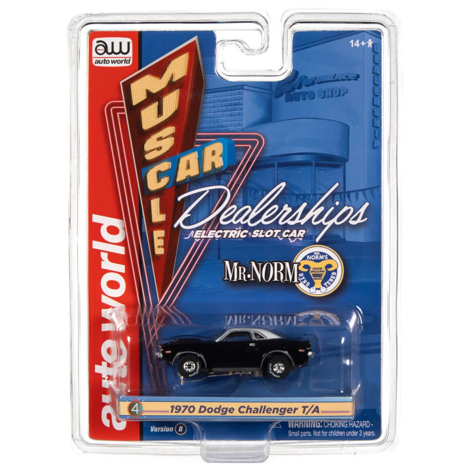 Auto World SC385B4 Auto World Thunderjet Mr. Norm's Grand Spaulding Dodge - 1970 Dodge Challenger T/A (Black) HO Scale Slot Car