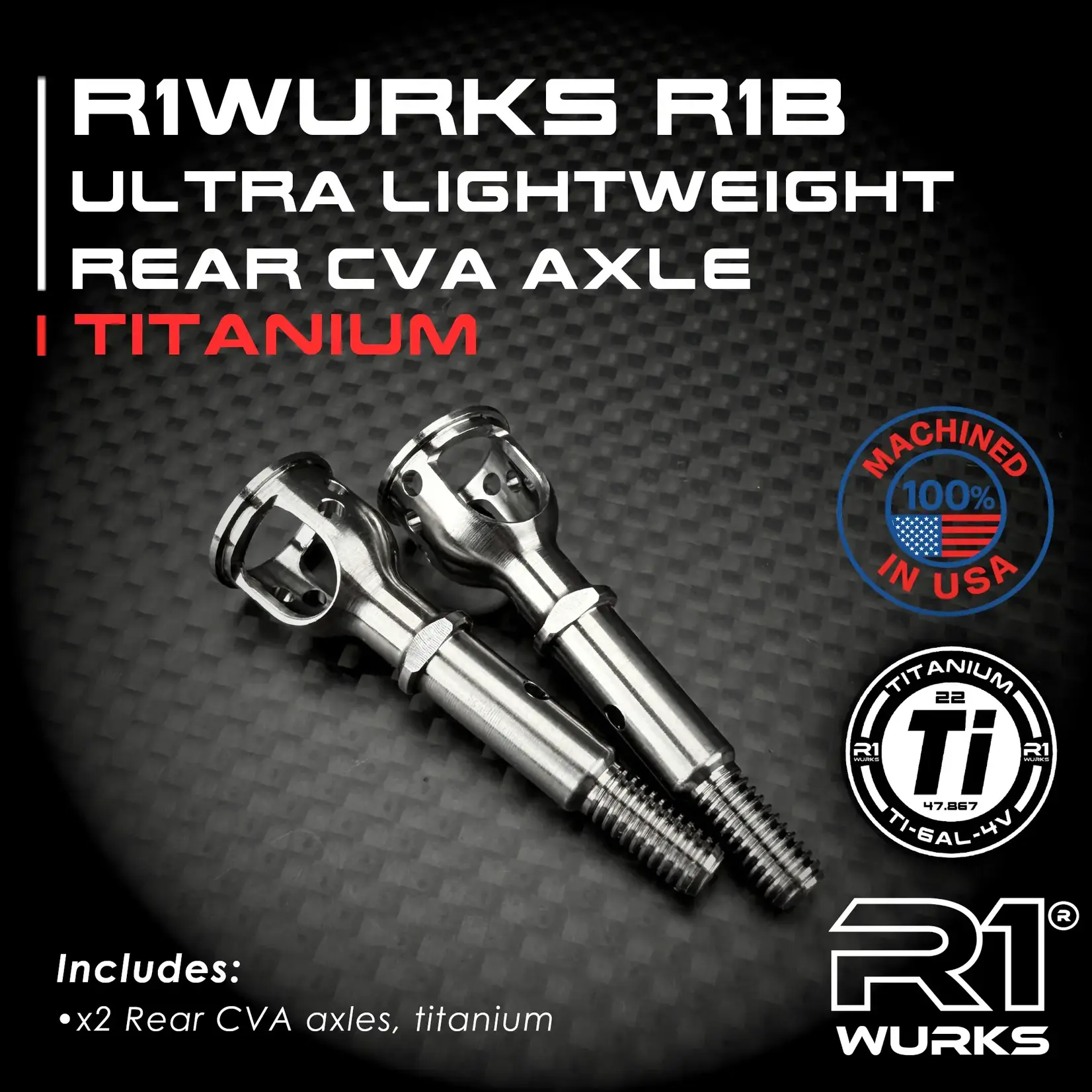 R1 R1-920341 R1 Wurks R1B Ultra Lightweight Rear CVA Axle, Titanium