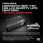 R1 R1- 030041 R1 Wurks 5000mah 120c 7.6v 2S LCG Shorty LiPo Battery, Silicon Graphene