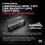 R1 R1- 030042 R1 Wurks 6600mah 120C 7.6V 2S Shorty LiPo Battery, Silicon Graphene