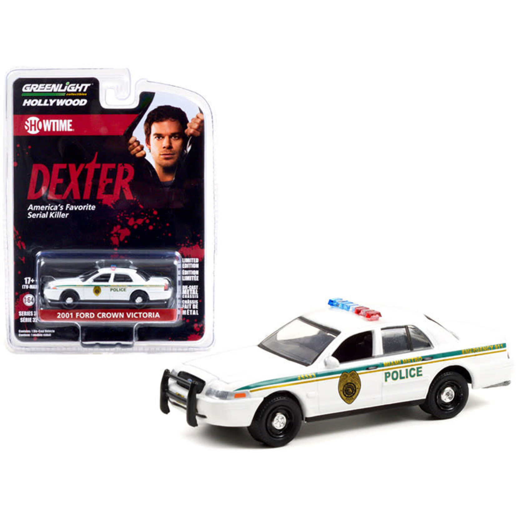Greenlight GLT44920-B Greenlight 2001 Ford Crown Victoria Police Interceptor Miami Metro Police Department Dexter Hollywood Series 32