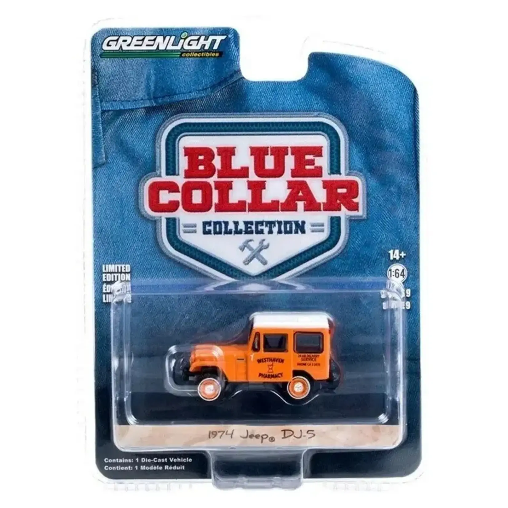Greenlight GLT35200-B Greenlight 1974 Jeep DJ-5 Westhaven Pharmacy 24 Hr. Delivery Service Blue Collar Collection Series 9