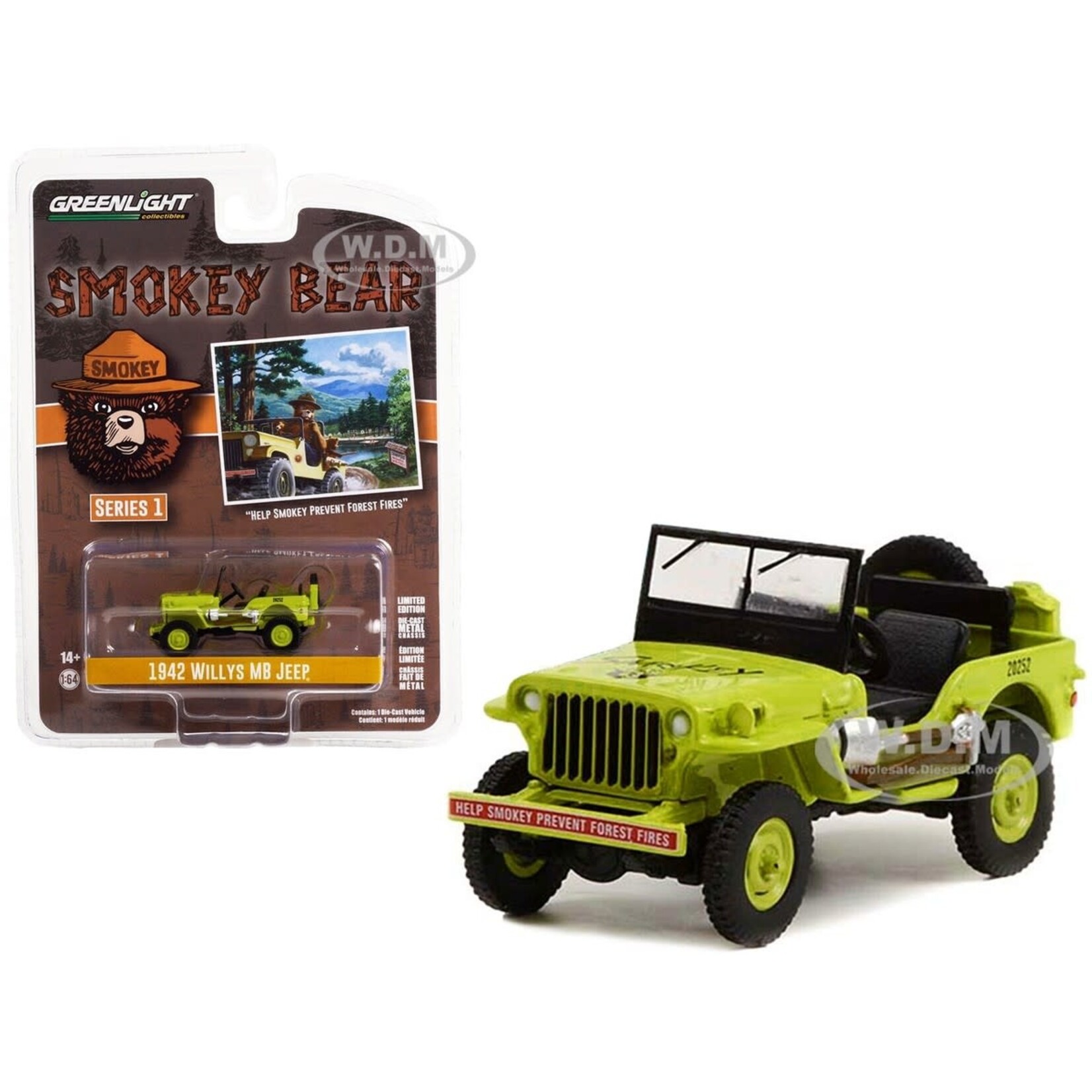 Greenlight GLT38020-A Greenlight 1942 Willys MB Jeep Help Smokey Prevent Forest Fires Smokey Bear Series 1