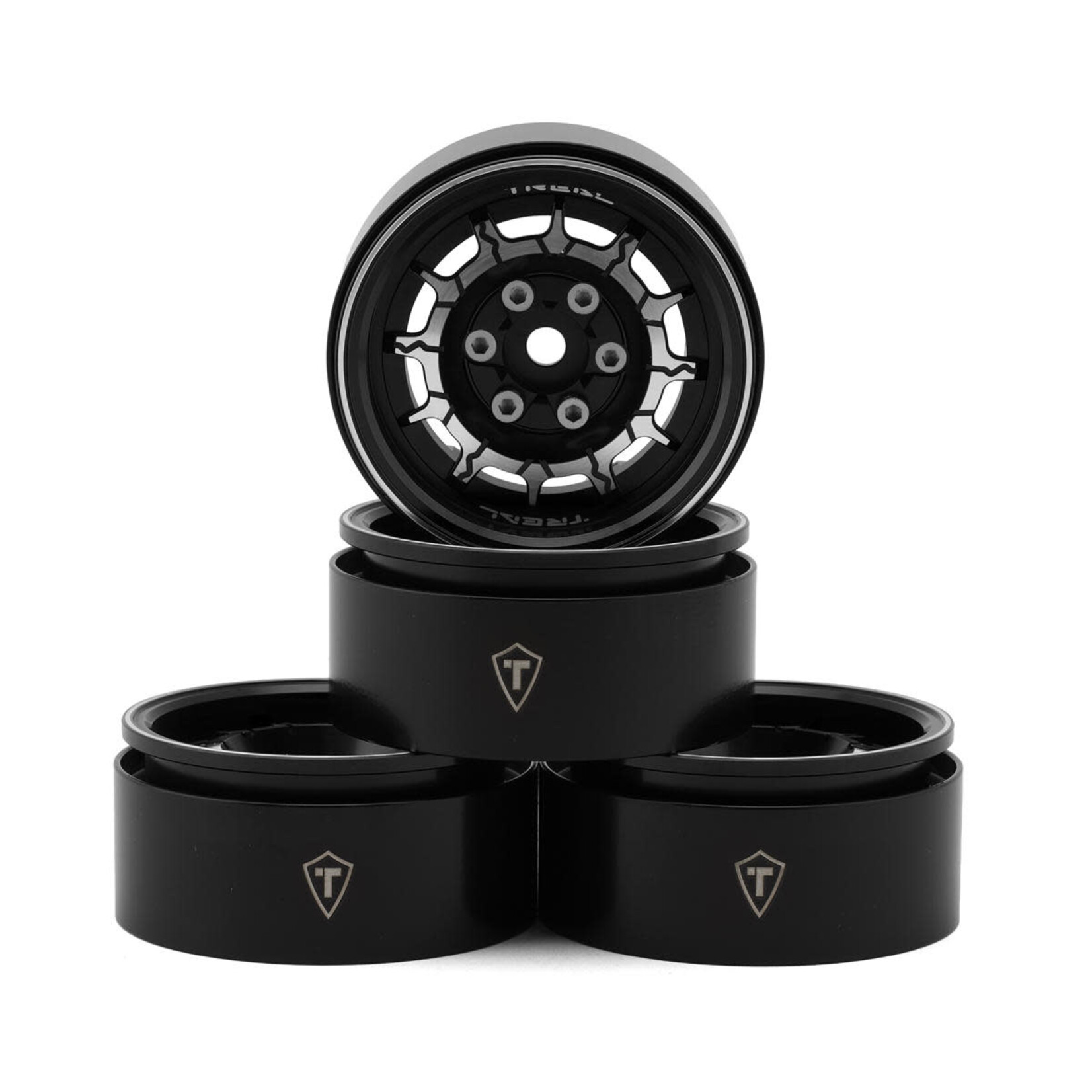 Treal Hobby TLHTWHEEL-77 Treal Hobby 1.9 Type-M Aluminum Crawler Beadlock Wheels (Black) (4) (122.9g ea)