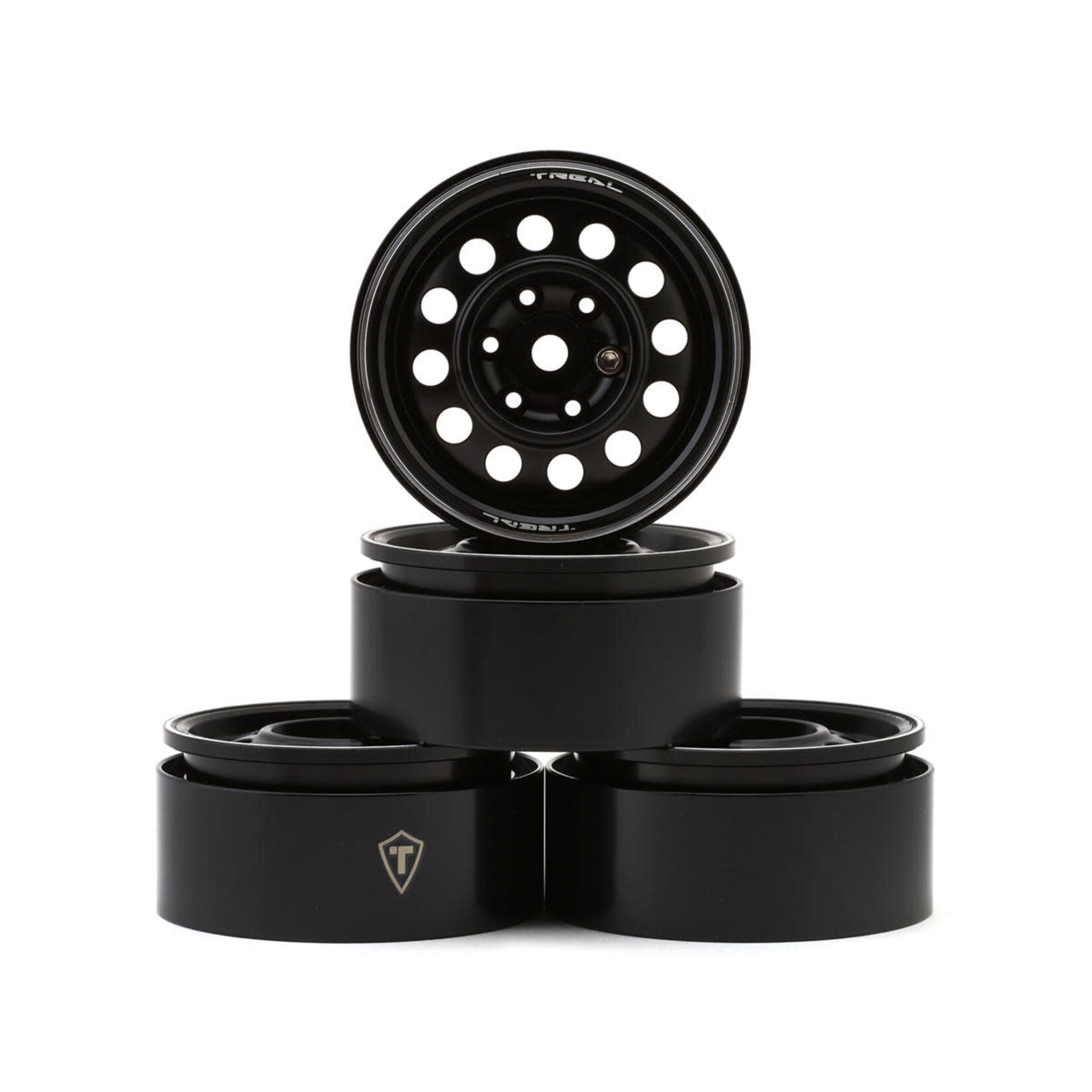 Treal Hobby TLHTWHEEL-97 Treal Hobby Type I 1.9 Vintage 12-Hole Beadlock Wheels (Black) (4)
