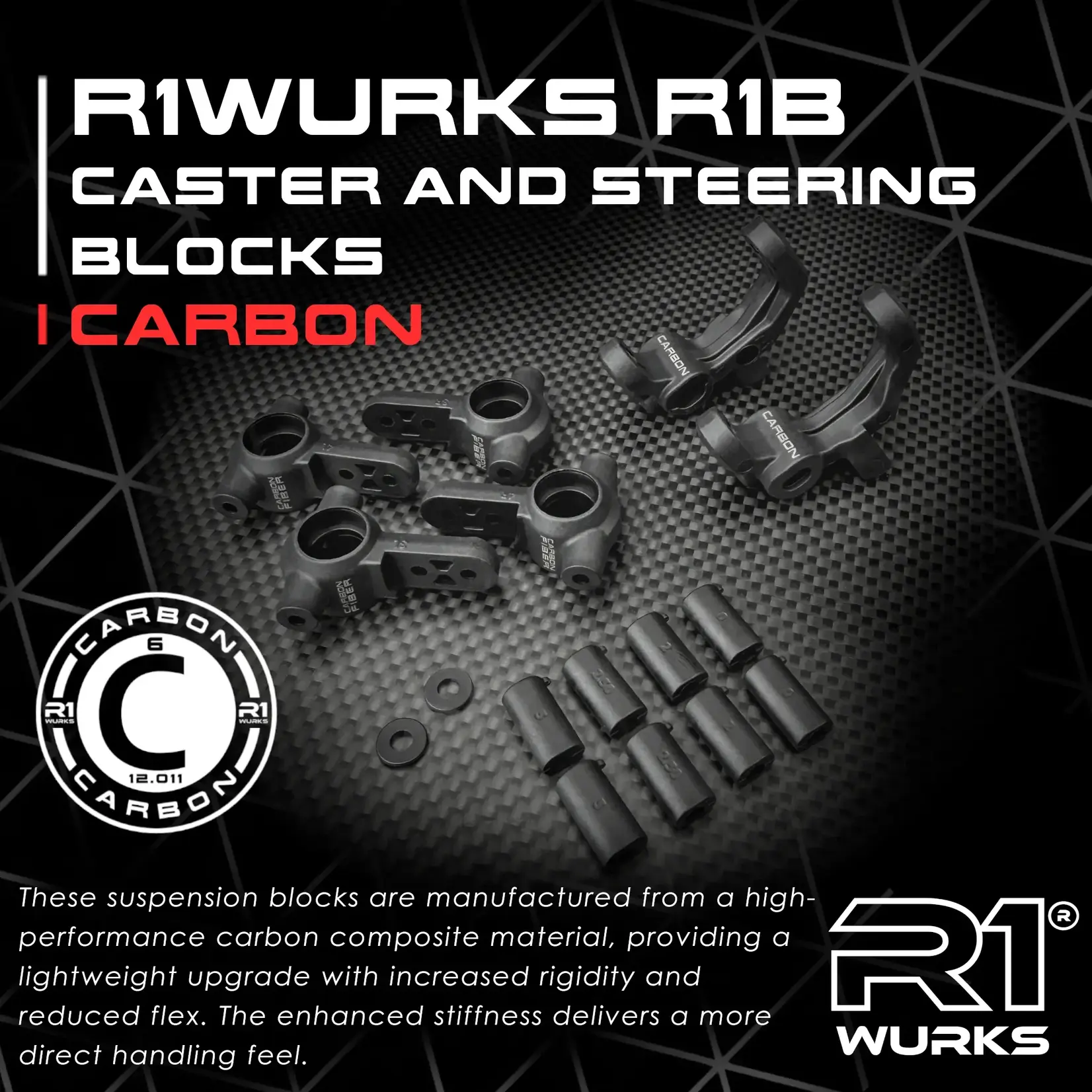 R1 R1-920318 R1WURKS R1B Carbon Caster and Steering Blocks