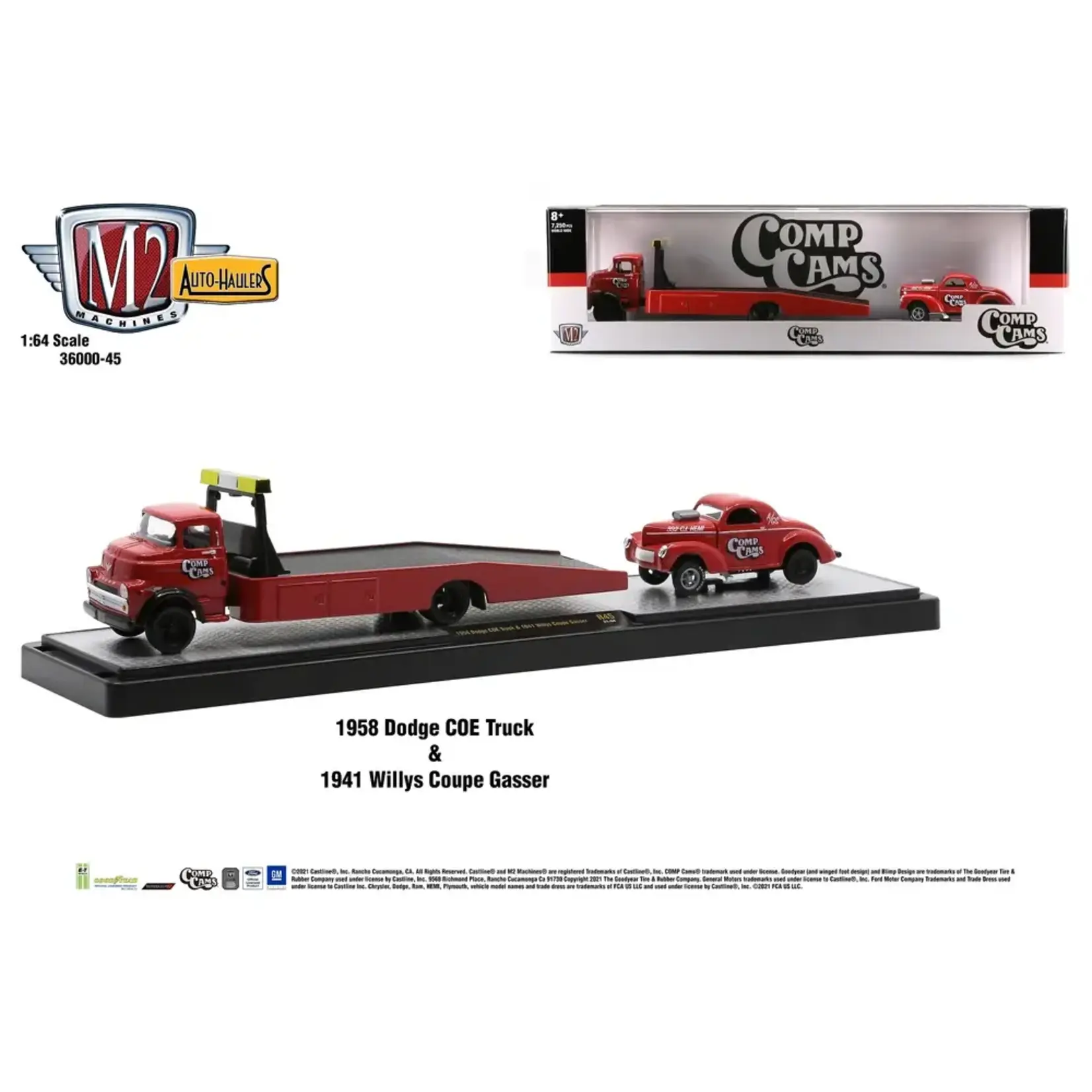 M2 Machines M2-36000-45-21-04 M2 Machines 1958 Dodge COE Truck Comp Cams With 1941 Willys Coupe Gasser Auto-Hauler