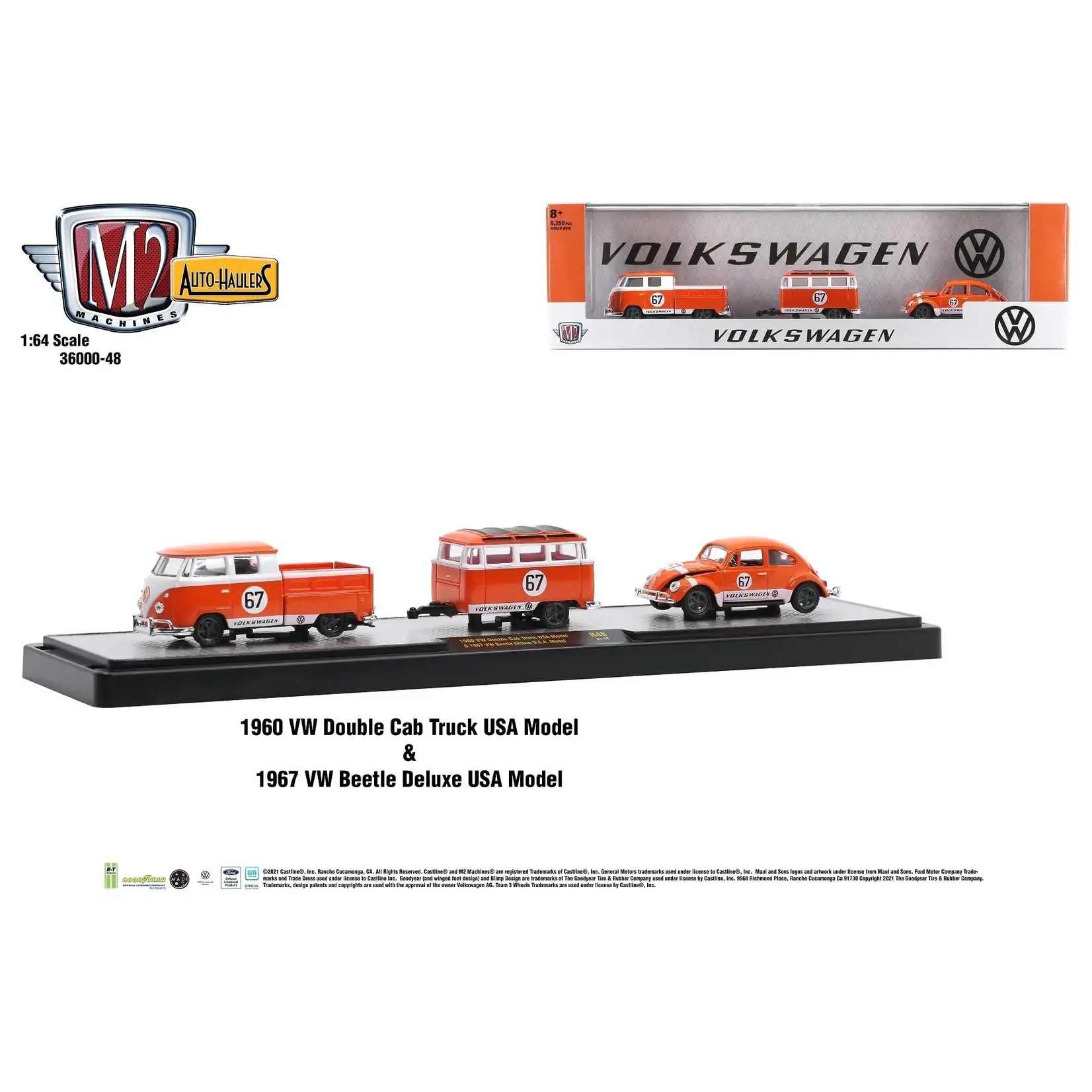M2 Machines M2-36000-R48-21-18 M2 Machines 1960 Volkswagen Double Cab Truck USA Model With 1967 Volkswagen Beetle Deluxe USA Model Auto-Haulers