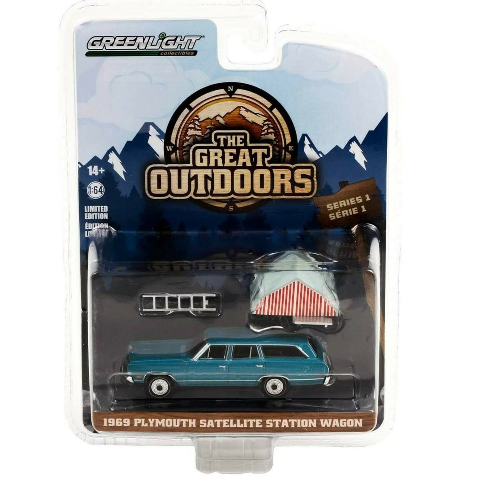 Greenlight GLT38010-B Greenlight 1969 Plymouth Satellite Station Wagon With Camp'otel Cartop Sleeper Tent The Great Outdoors Series 1