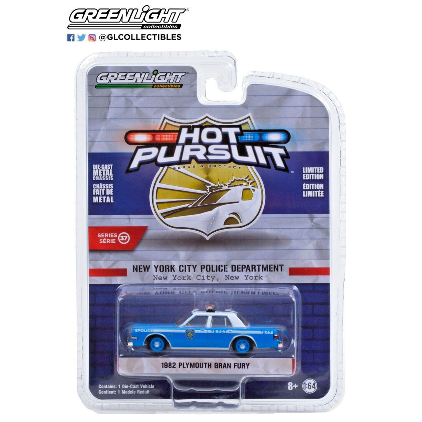 Greenlight GLT42950-B Greenlight 1982 Plymouth Gran Fury New York City Police Department Hot Pursuit Series 37