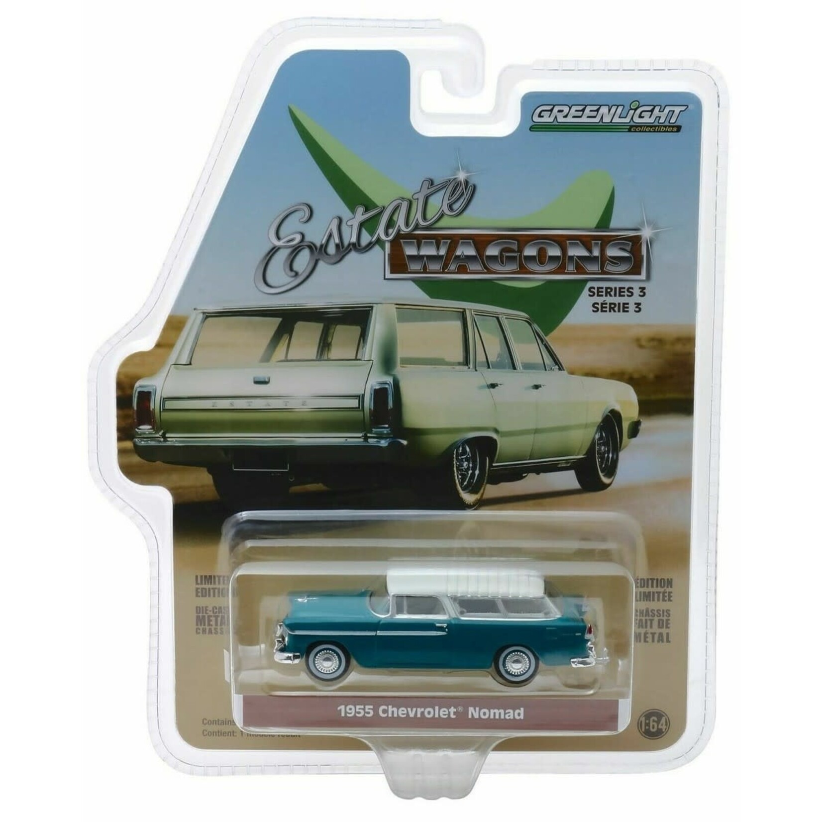 Greenlight GLT29950-A Greenlight 1955 Chevrolet Nomad Regal Turquoise And India Ivory Estate Wagons Series 3