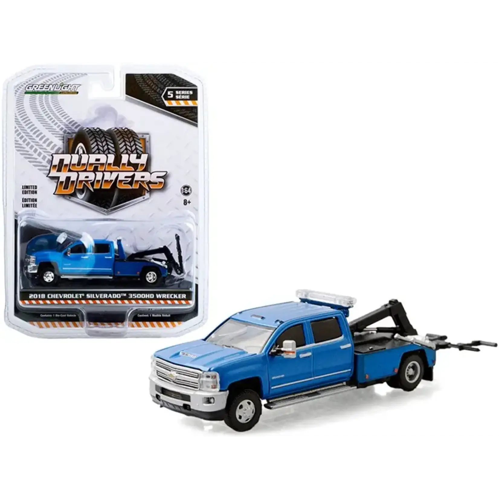 Greenlight GLT46050-D Greenlight 2018 Chevrolet Silverado 3500 Dually Wrecker Blue Dually Drivers Series 5