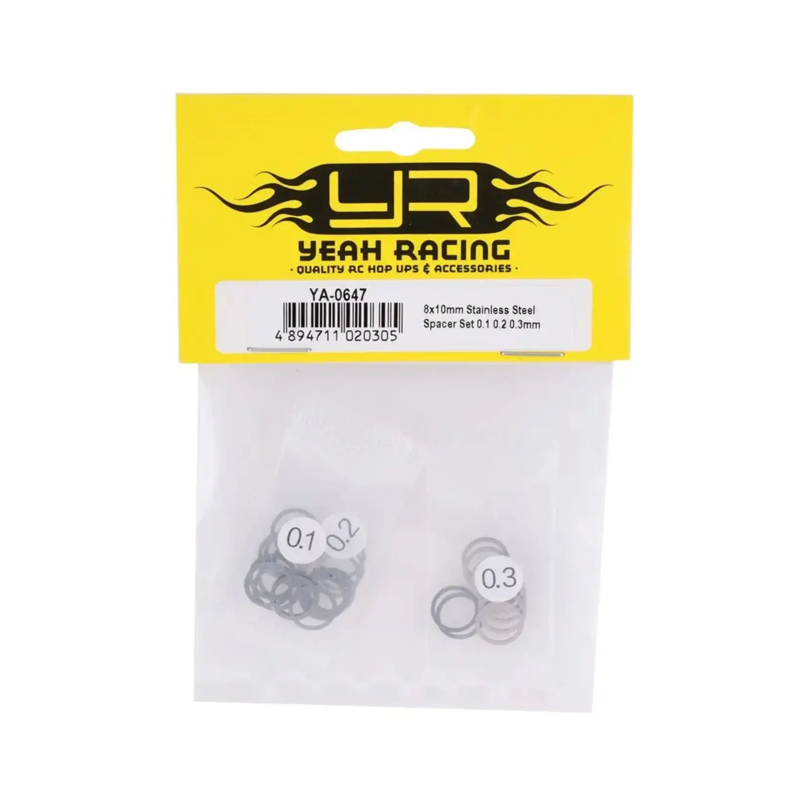 Yeah Racing YEA-YA-0647 Yeah Racing 8x10mm Stainless Steel Washer Shim Set (30) (0.1, 0.2, 0.3mm)