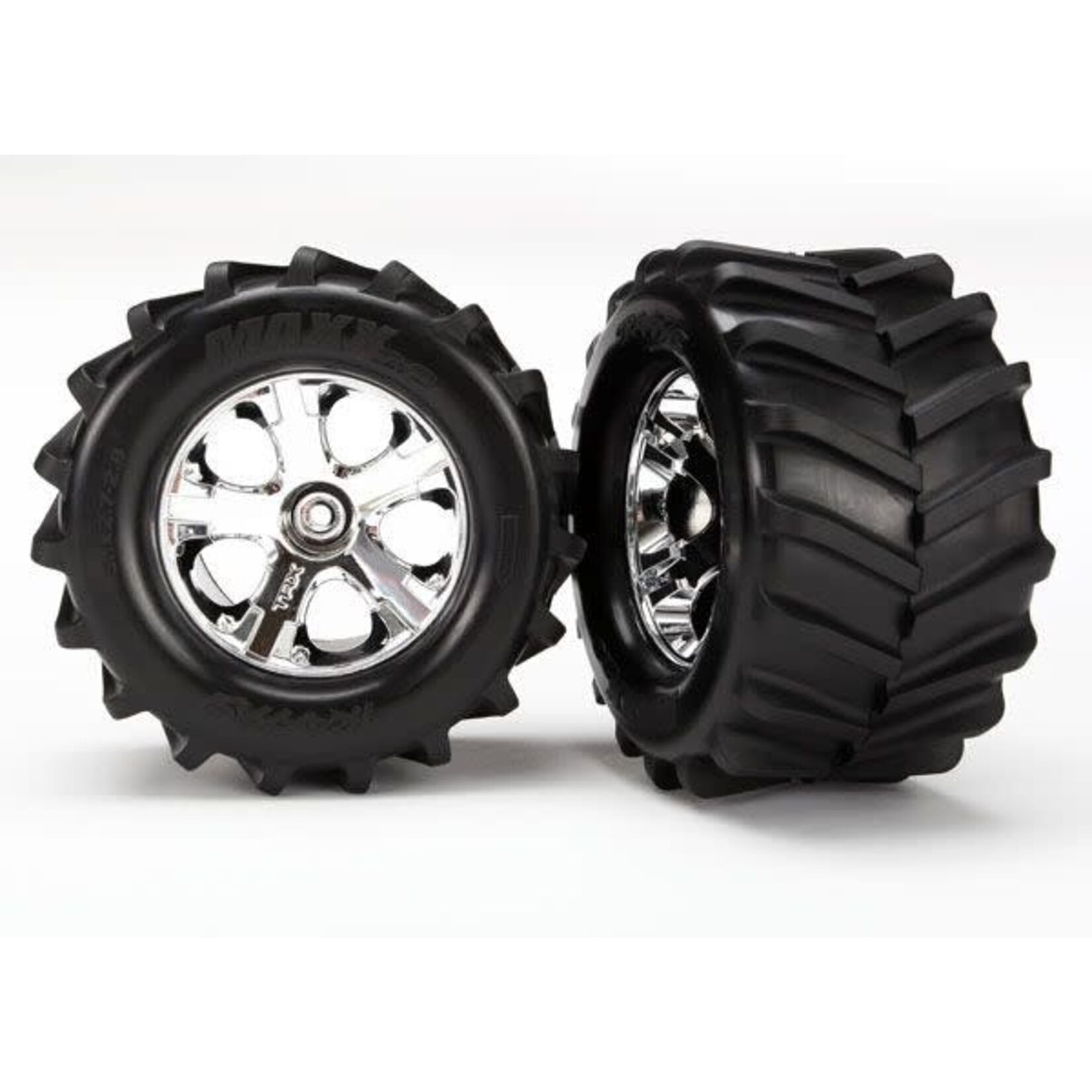 Traxxas **TRA6771 Traxxas All-Star 2.8" Chrome Wheels & Maxx Chevron Tires (2)