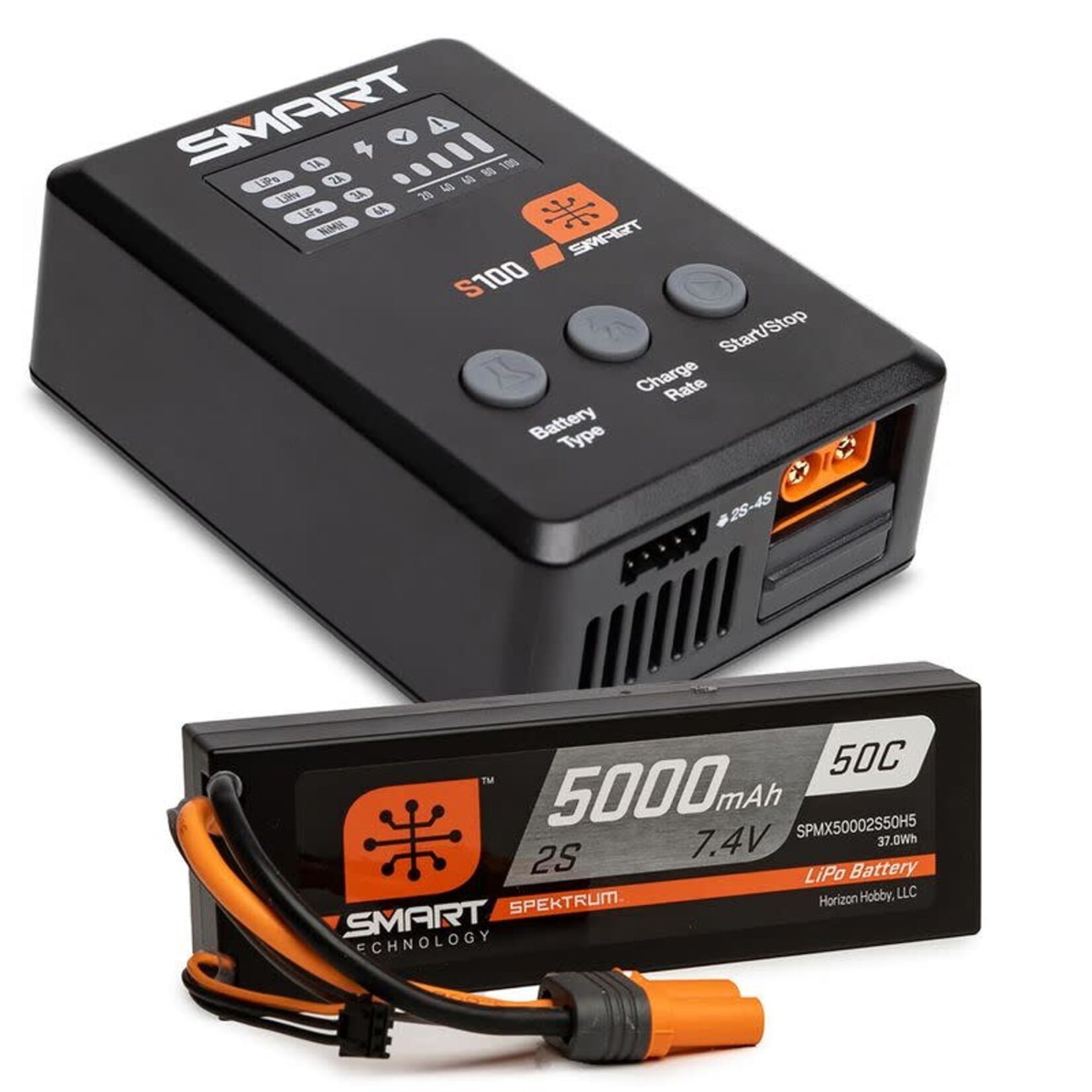 Spektrum SPMX-1032 Spektrum Smart Powerstage Surface Bundle: 5000mAh 2S 50C LiPo Battery (IC5) / 100W S100 Charger