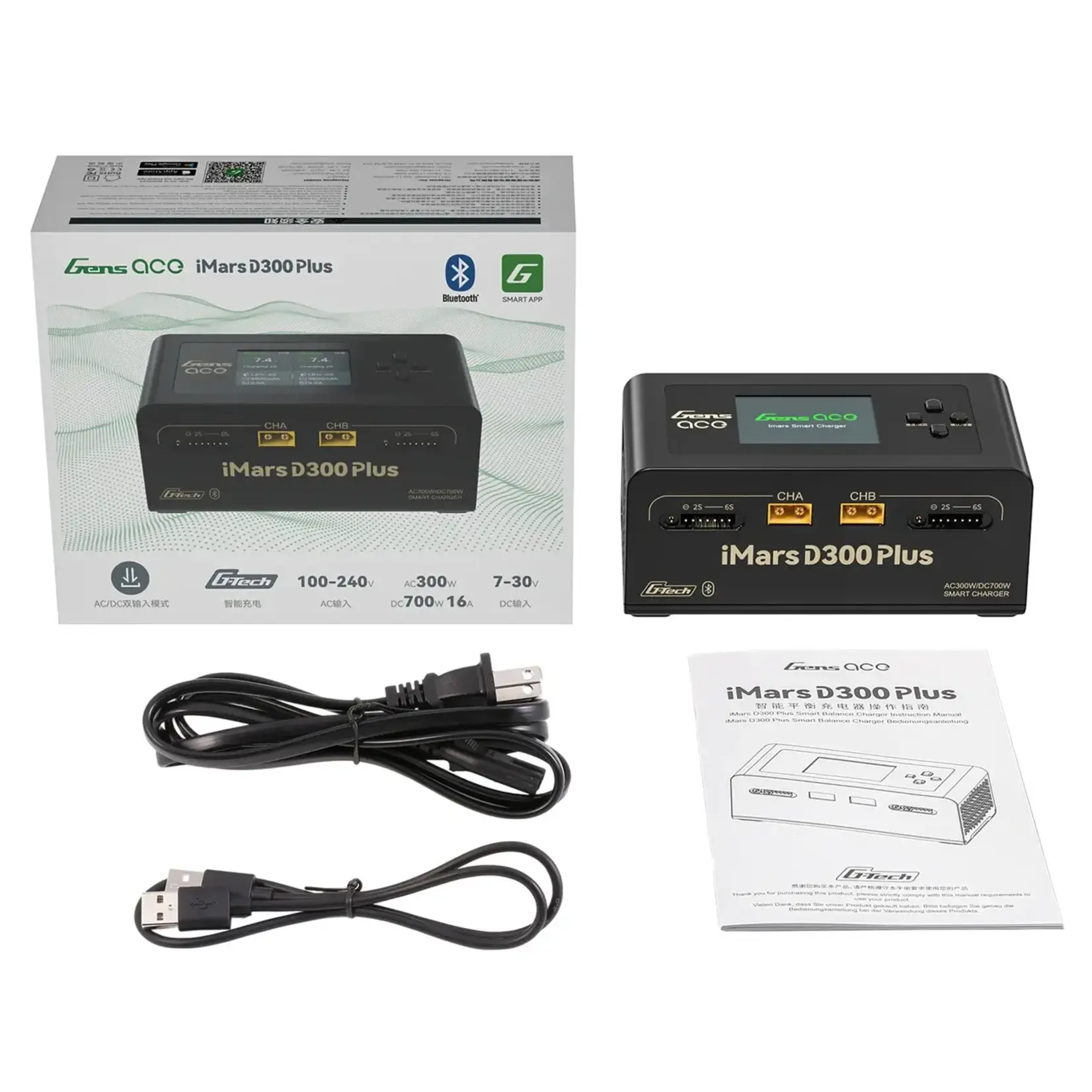 Gens Ace GEA300WPLUS-UB Gens Ace iMars D300 Plus G-Tech Smart Dual AC/DC Charger (Black) (6S/16A) (AC-300W) (DC-350W x2)