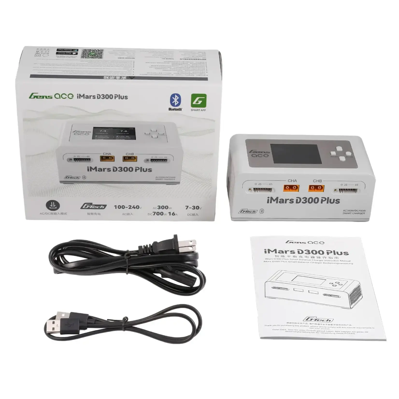 Gens Ace GEA300WPLUS-UW Gens Ace iMars D300 Plus G-Tech Smart Dual AC/DC Charger (White) (6S/16A) (AC-300W) (DC-350W x2)
