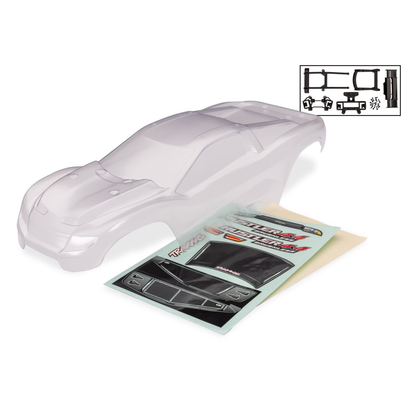 Traxxas TRA9077 Traxxas VX3 4X4 Body Rustler 4X4 (Clear Requires Painting)/ Window Grille Lights Decal Sheet/ Body Plastics