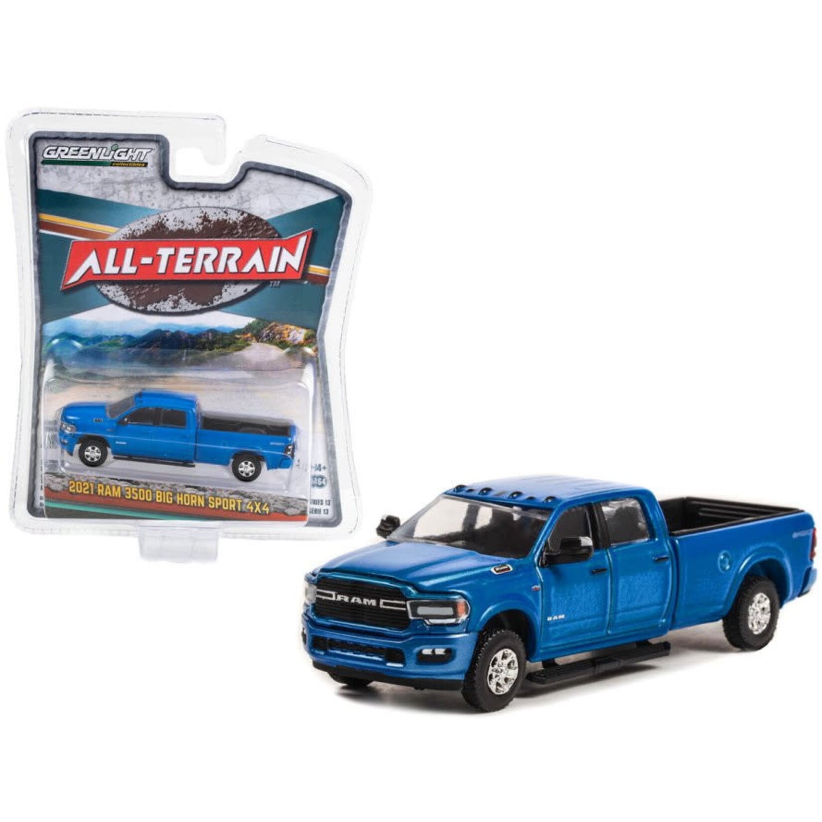 Greenlight GLT35230-F Greenlight 2021 Ram 3500 Big Horn Sport 4x4 Hydro Blue Pearl Coat All-Terrain Series 1