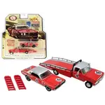 Greenlight GLT51343 Greenlight 1967 Mercury Cougar With Parnelli Jones Ford F-350 Ramp Truck #15 Red And Silver ACME Exclusive