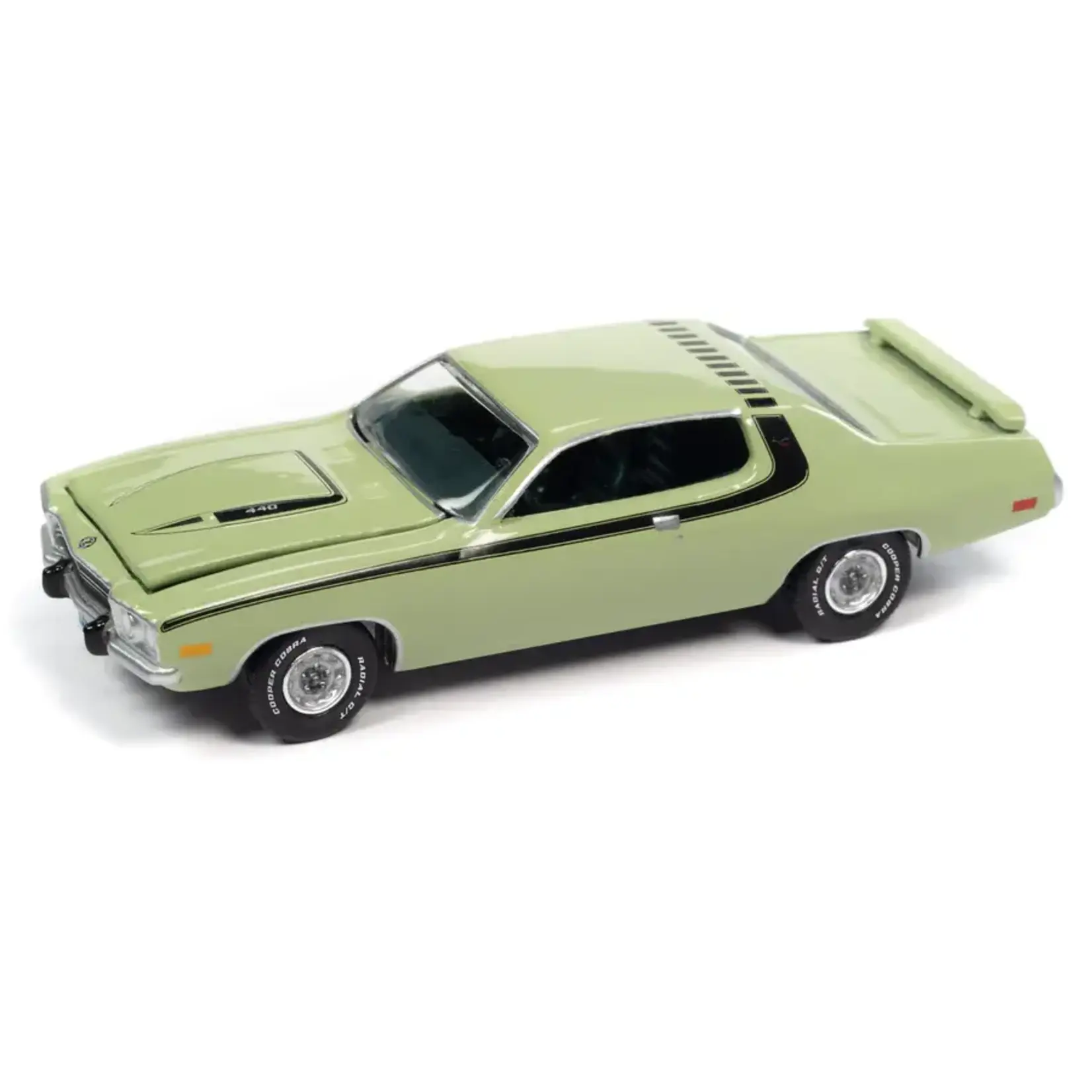 Auto World AWSP096A Auto World 1973 Plymouth Road Runner Mist Green w/Black Side & Roof Stripes