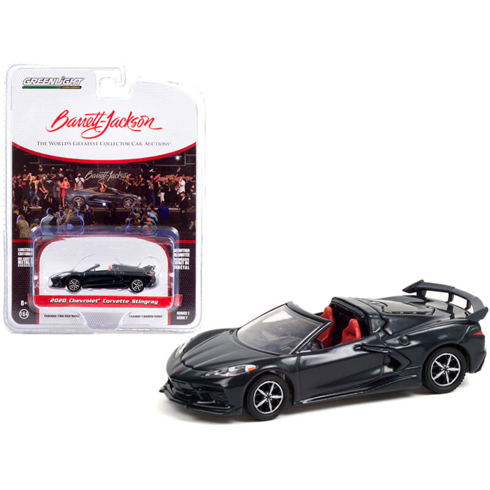 Greenlight GLT37230-F Greenlight 2020 Chevrolet Corvette C8 Stingray Shadow Gray Metallic With Adrenaline Red Interior Lot #3002 Barrett-Jackson Series 7