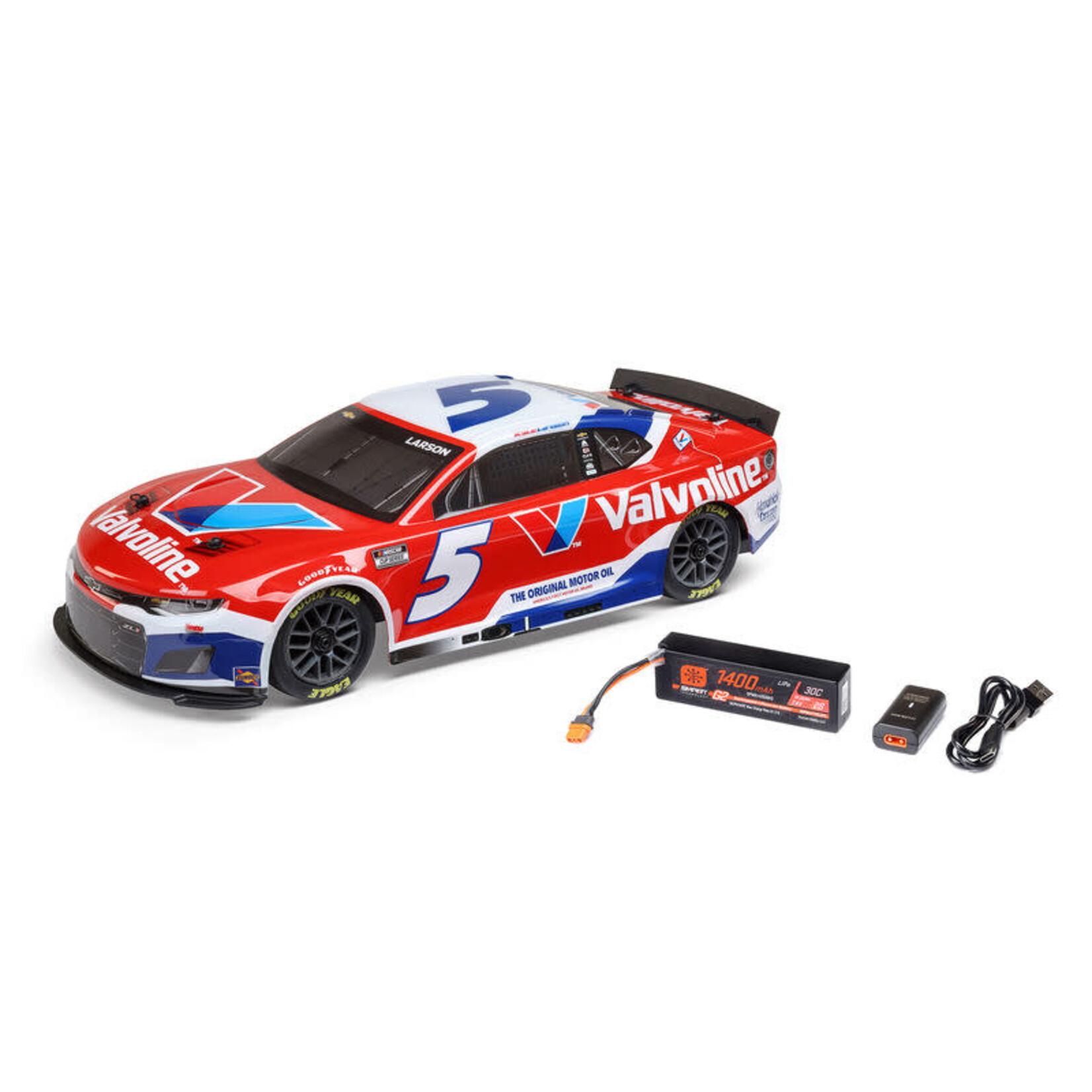 Losi LOS1122505 Losi 1/12 NASCAR RC Racecar Kyle Larson No. 5 2025 Valvoline Chevrolet Camaro ZL1 2S AWD RTR Brushed On-Road (Battery & Charger Included), Red