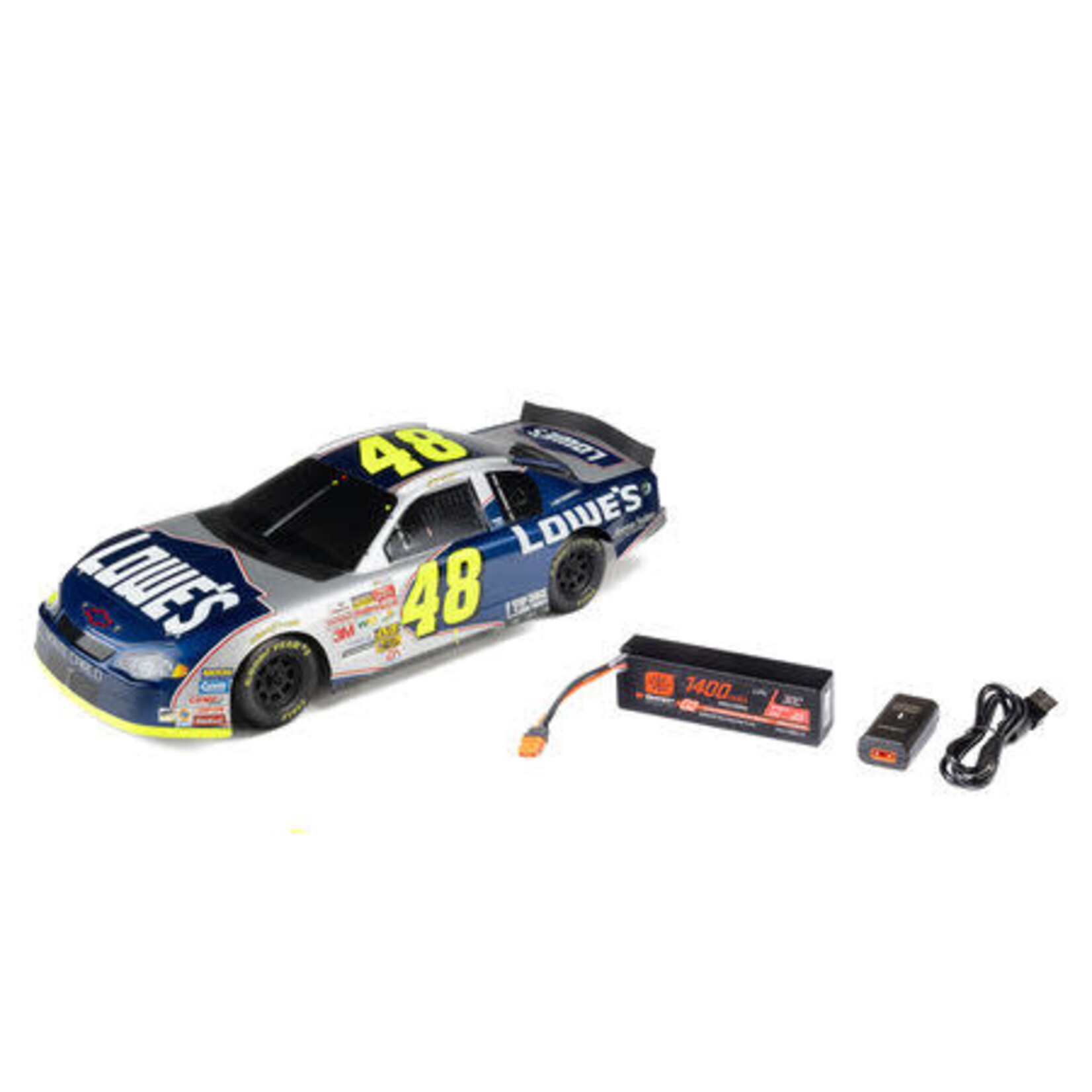Losi LOS1120248 Losi 1/12 NASCAR RC Racecar Jimmie Johnson No. 48 Lowes Chevrolet Monte Carlo, NASCAR 2S AWD RTR Brushed On-Road (Battery & Charger Included), Blue