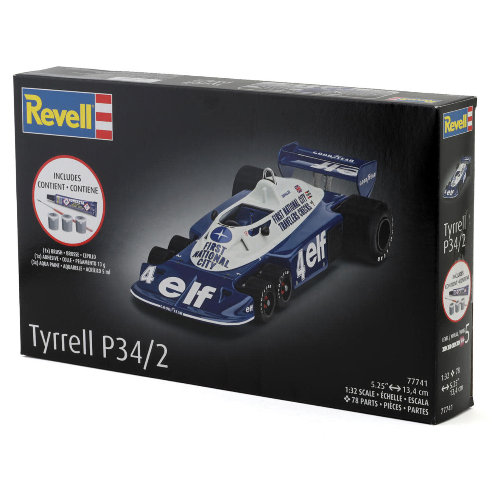 Revell RMX77741 Revell 1/32 Tyrrell P34/2 6-Wheel Formula 1 Car Plastic Model Kit w/Paint, Brush & Cement