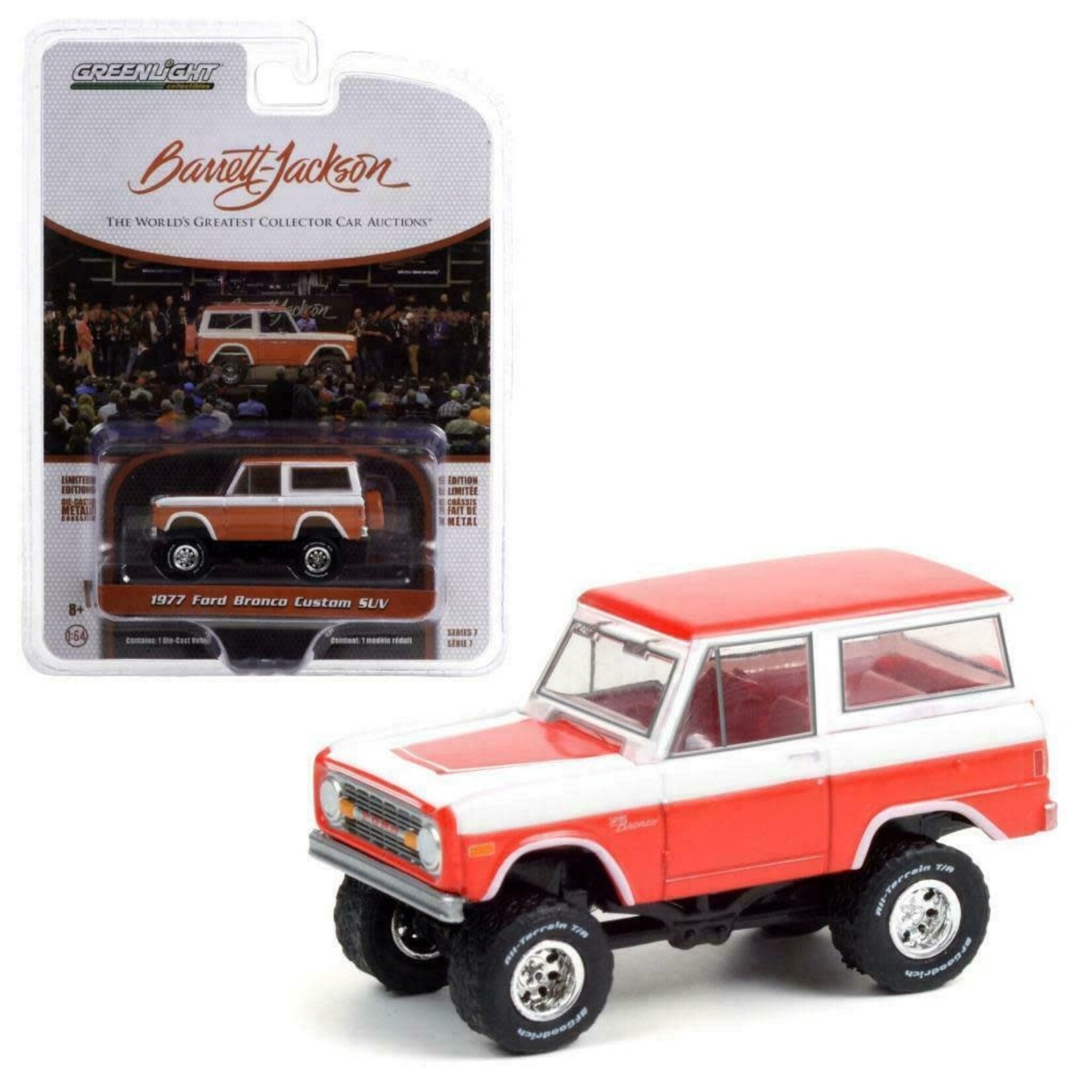 Greenlight GLT37230-D Greenlight 1977 Ford Bronco Custom Red And White Lot #847 Barrett-Jackson Series 7