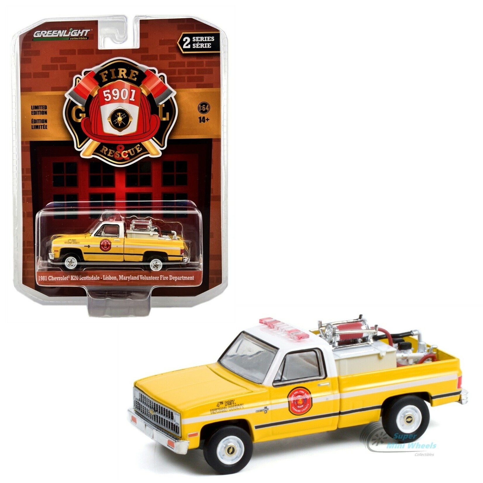 Greenlight GLT67020-B Greenlight 1981 Chevrolet K20 Scottsdale Pickup Truck Lisbon Volunteer Fire Department Maryland With Fire Equipment Hose And Tank Fire & Rescue Series 2