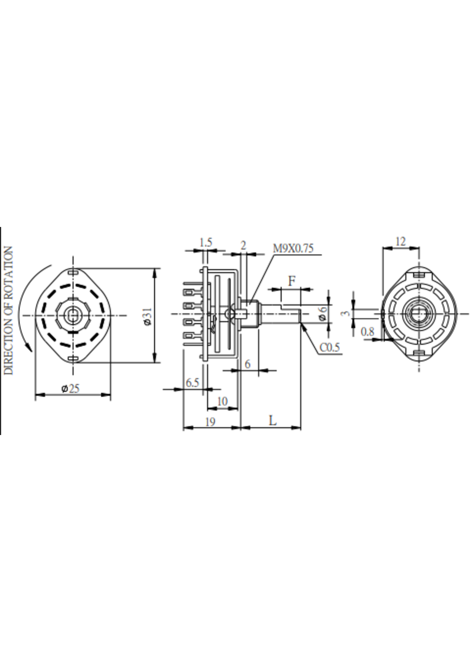 Alpha 3 Way Rotary Switch, 1 DECK, 4 POL, 3 POS, 125V