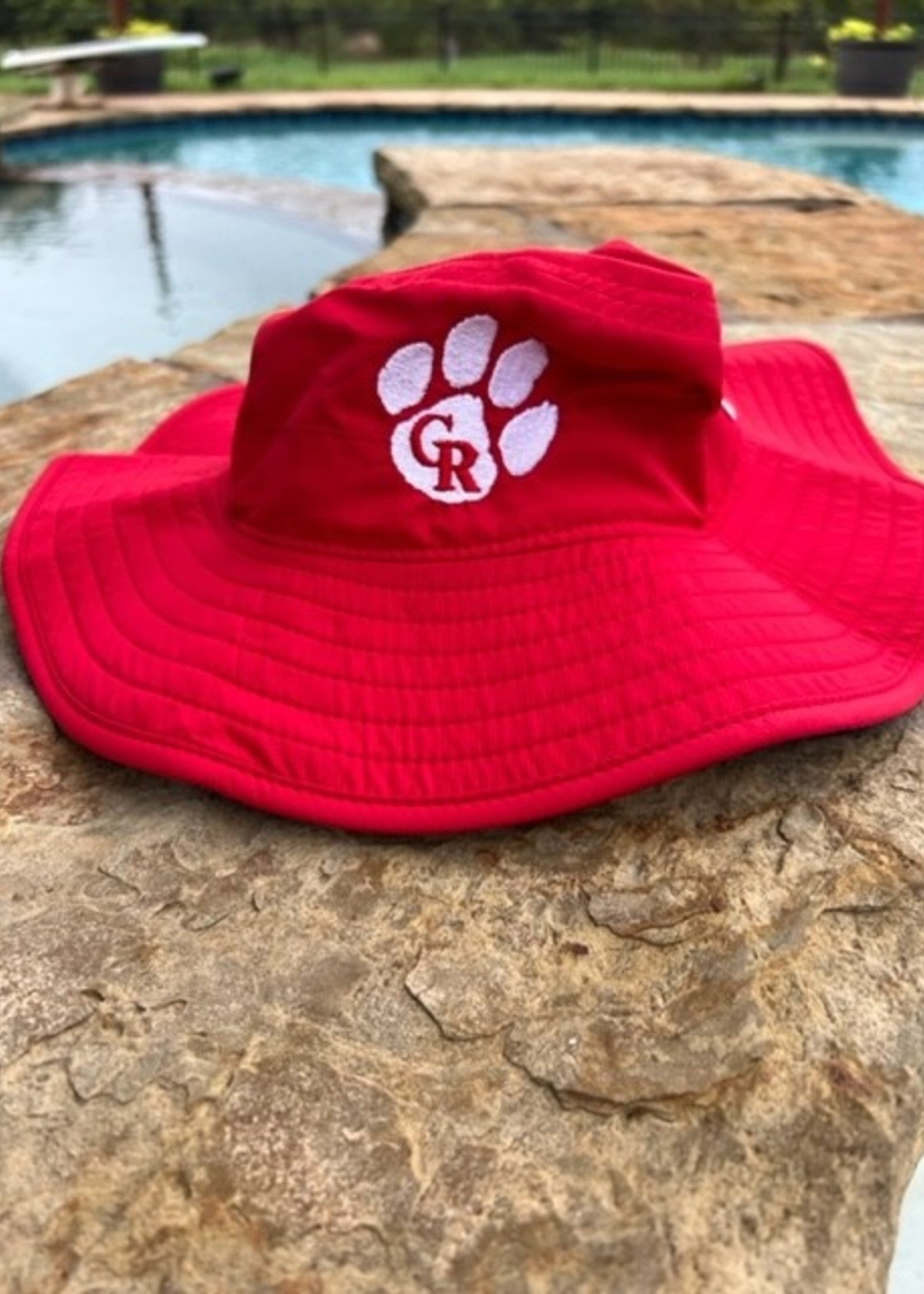 Large Brim Red Bucket Hat w/white GR Paw