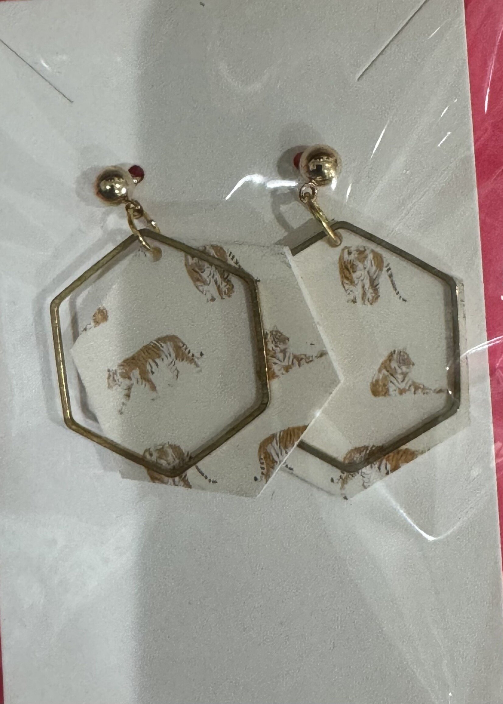 Hexagon Gold Tiger Earrings