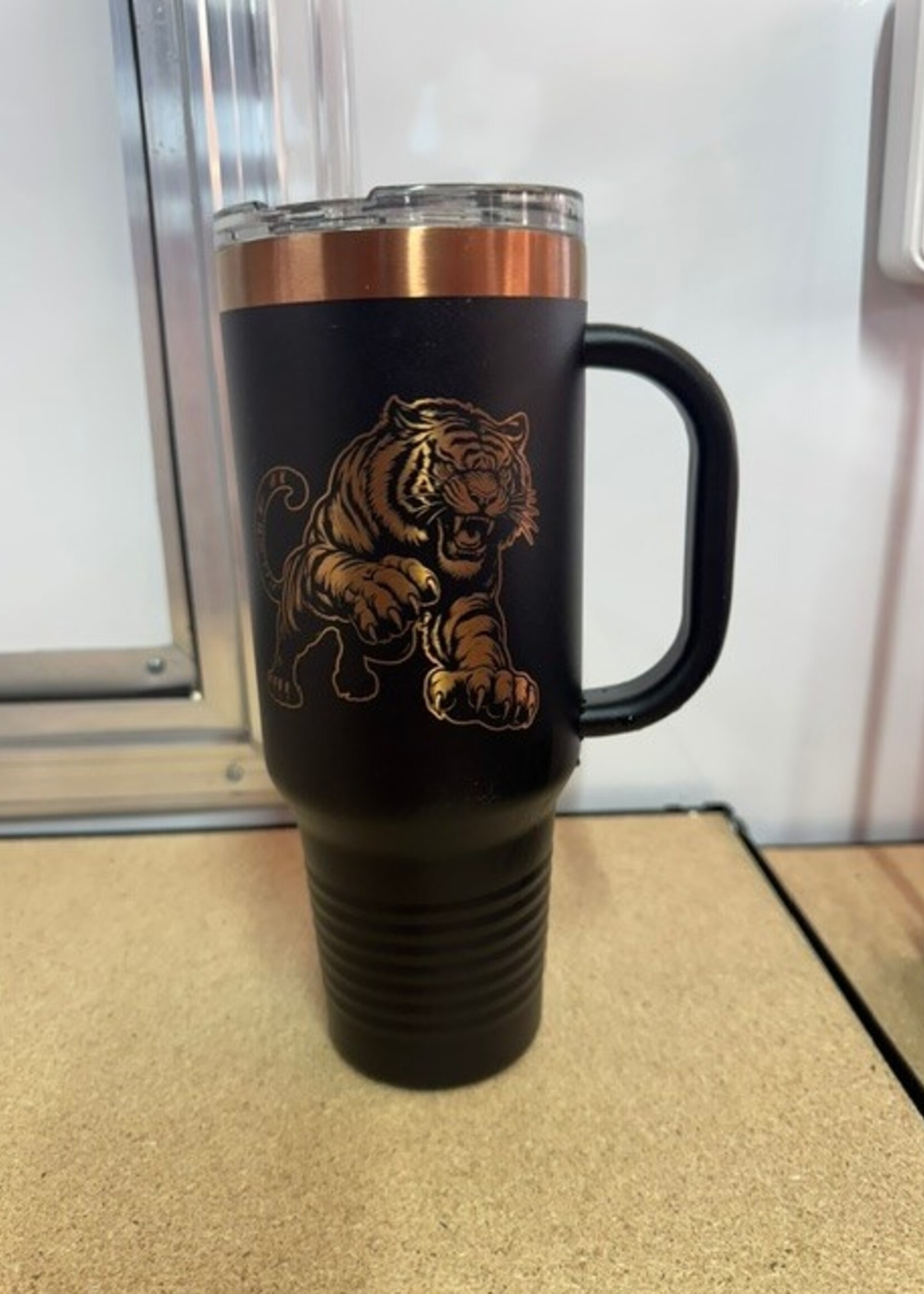 40 oz Black Gold Tiger Tumbler