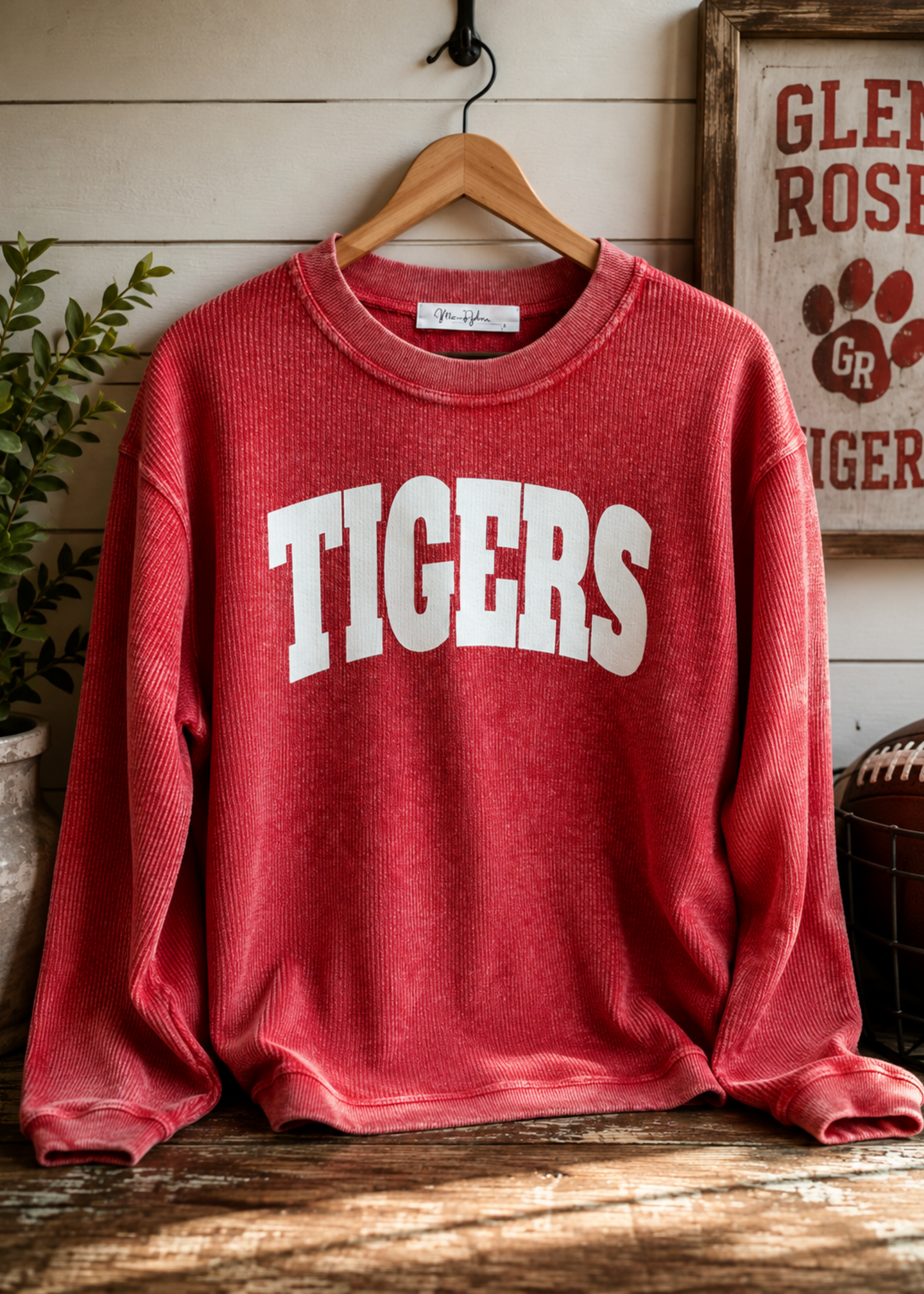 Red Corded Crew Sweatshirt