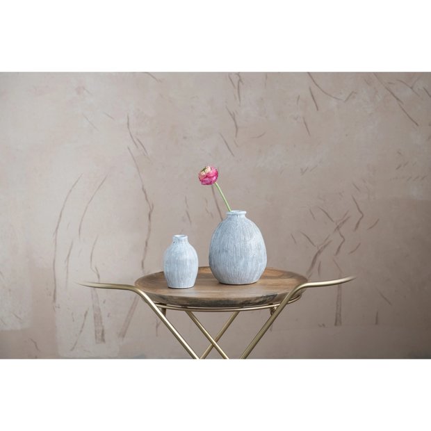 Engraved Terracotta Vase, White
