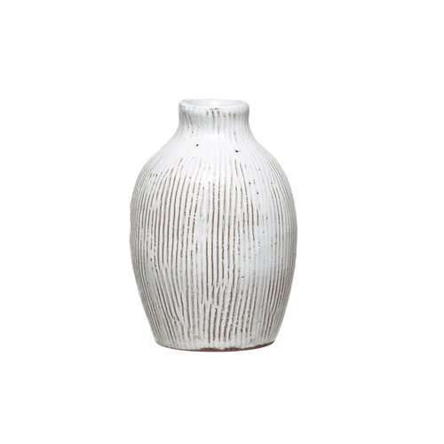 Engraved Terracotta Vase, White
