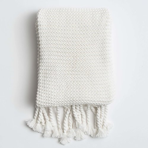 Organic Cotton Comfy Knit Throw Blanket, White