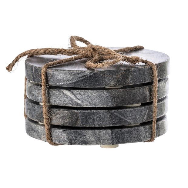 Round Marble Coasters, Charcoal, Set of 4