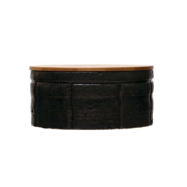 Black Stoneware 3.5" Canister w/Bamboo Lid