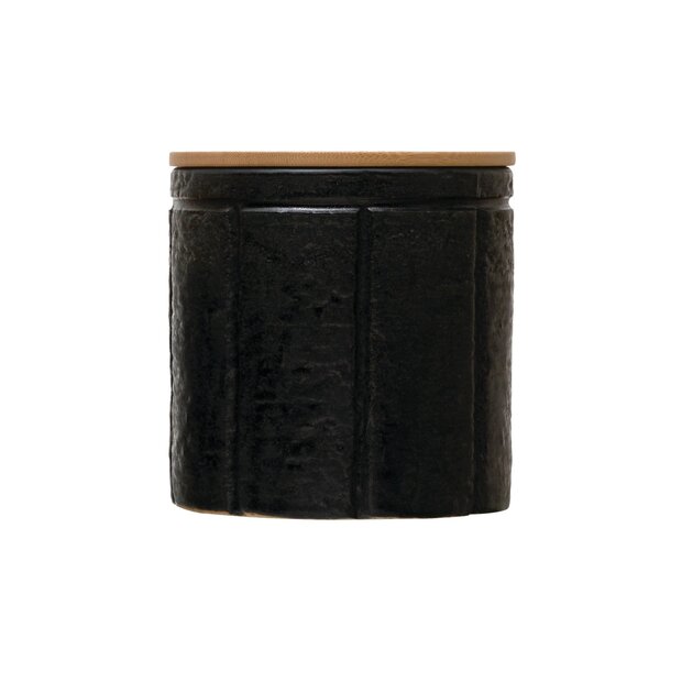 Black Stoneware 5.5" Canister w/Bamboo Lid