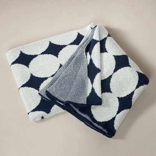 Large Dot Eco-Throw Blanket Navy/Milk