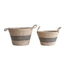 Hand-Woven Striped Basket w/Handles