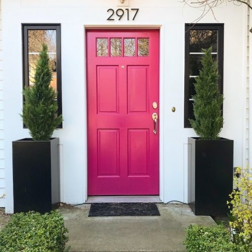 Hot pink front door. 