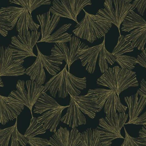 Ginkgo Toss, Black - Wallpaper Sample