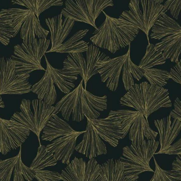 Ginkgo Toss, Black - Wallpaper Sample